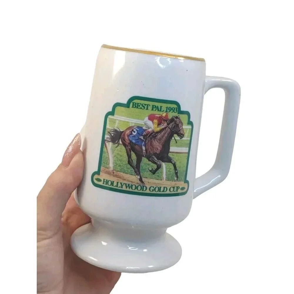 Hollywood Park Gold Cup Winner Best Pal Horse Racing Ceramic Beer M…